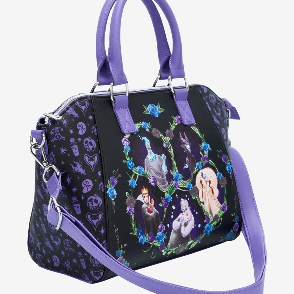 💜🖤NWT Rare Loungefly Disney Villains Floral Icon Satchel💜🖤 - Picture 2 of 4